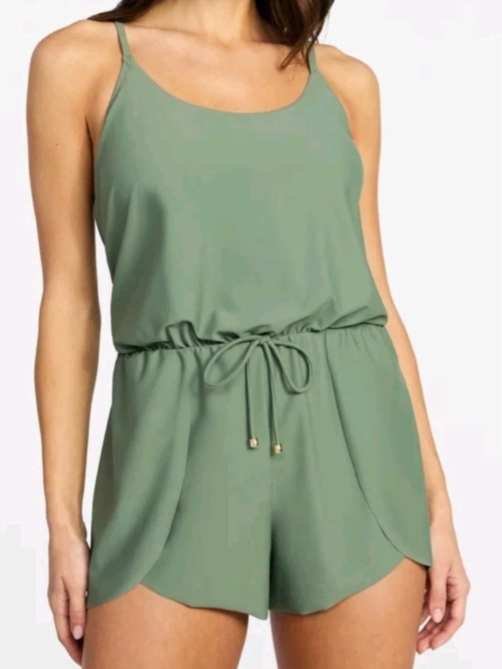 Time and Tru Olive Green One-Piece Swim Romper